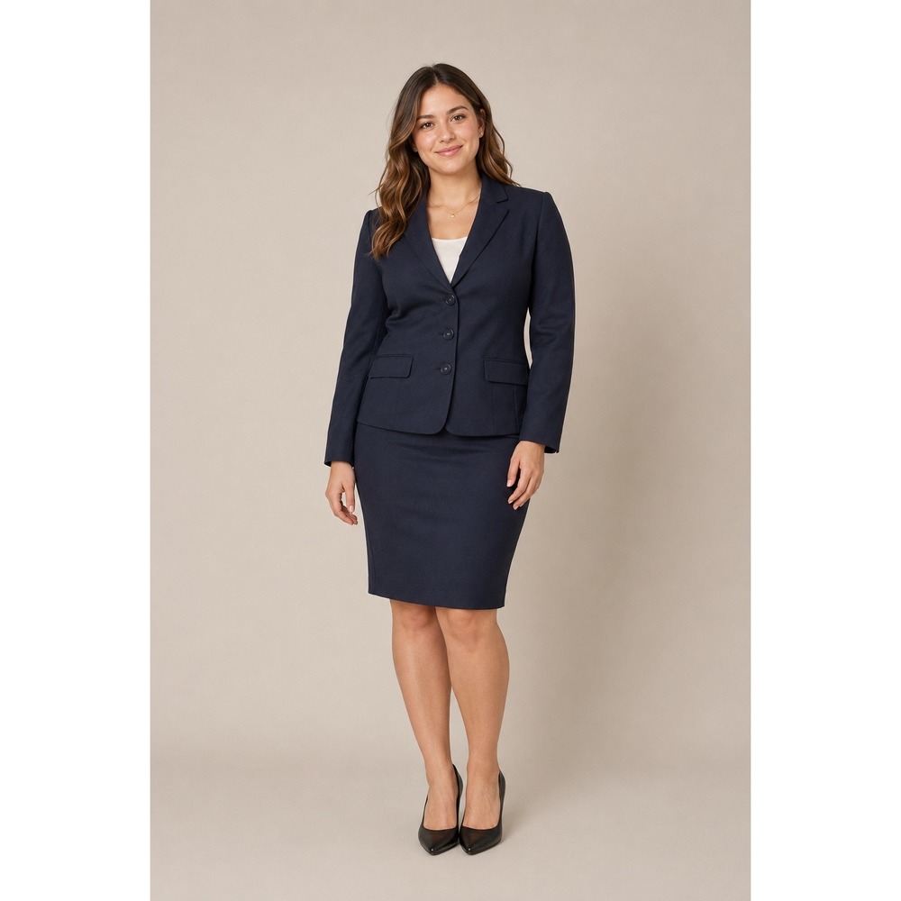 Evan Picone Black Herringbone Blazer Pencil Skirt 2PC Suit Set 12 Office Career